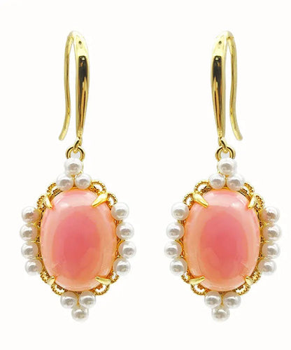 Sterling Silver Overgild Pearl Shell Drop Earrings
