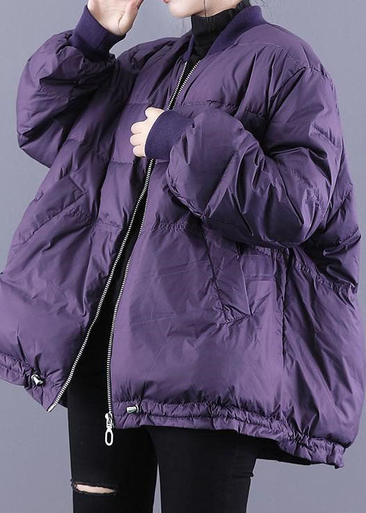 Art Purple Zip Up Drawstring Fine Cotton Filled Thick Winter Jackets