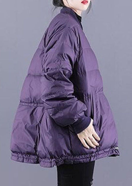 Art Purple Zip Up Drawstring Fine Cotton Filled Thick Winter Jackets