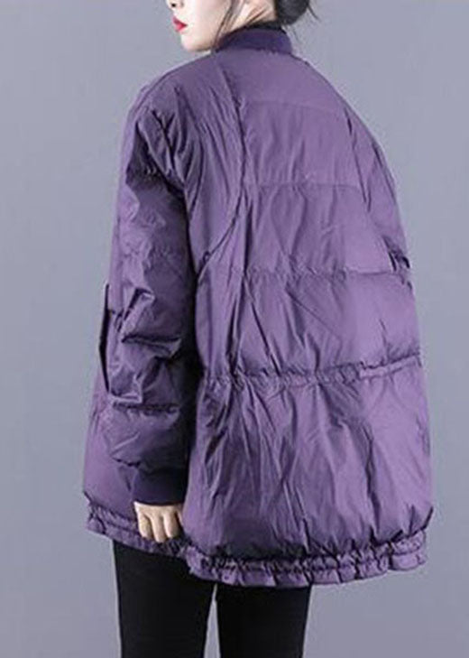 Art Purple Zip Up Drawstring Fine Cotton Filled Thick Winter Jackets
