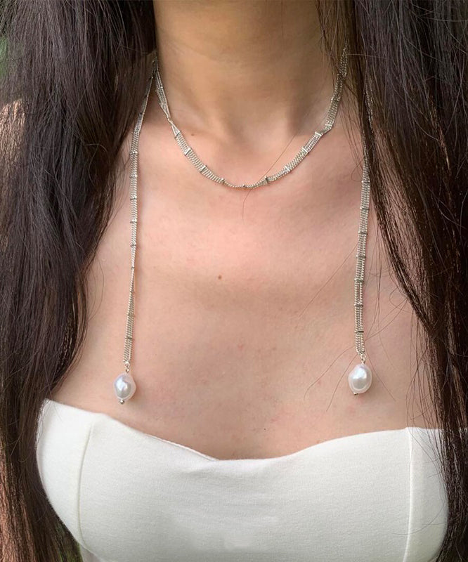 Art White Copper Overgild Lace Pearl Tassel Pendant Necklace Yr001