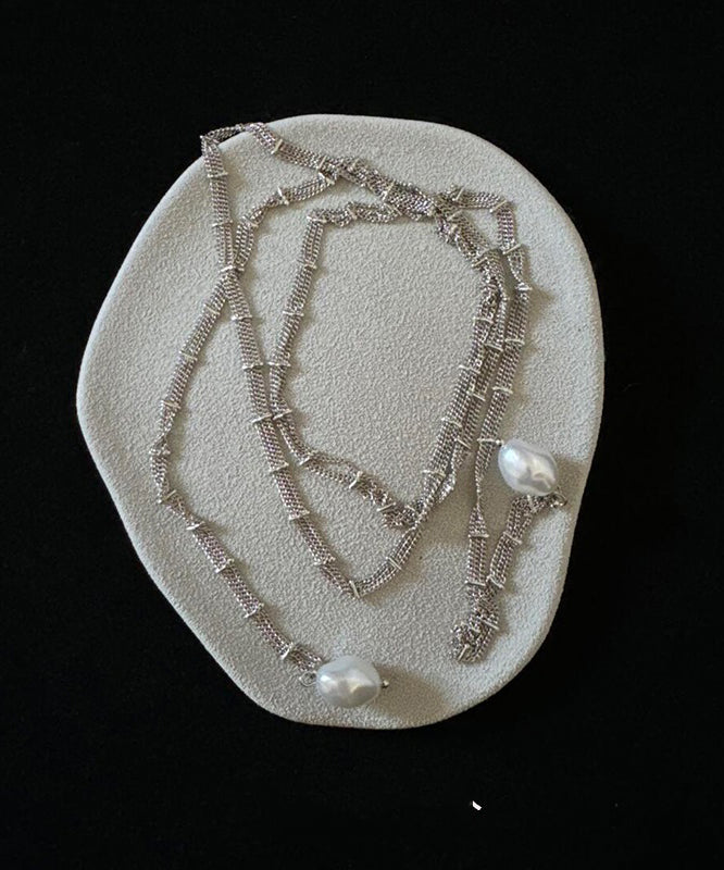 Art White Copper Overgild Lace Pearl Tassel Pendant Necklace Yr001