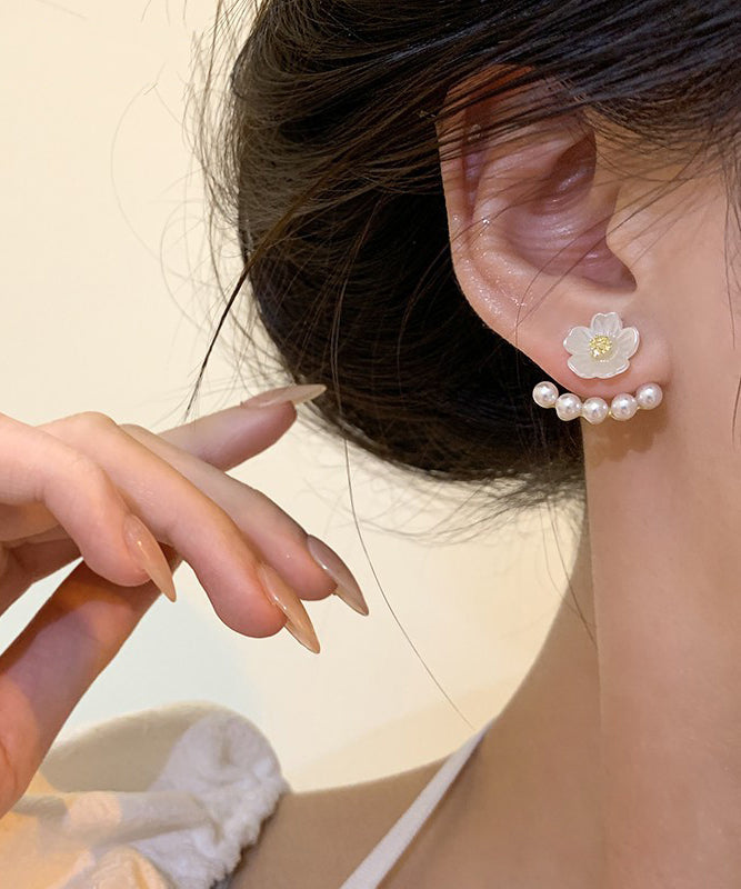 Art White Sterling Silver Alloy Pearl Stud Earrings