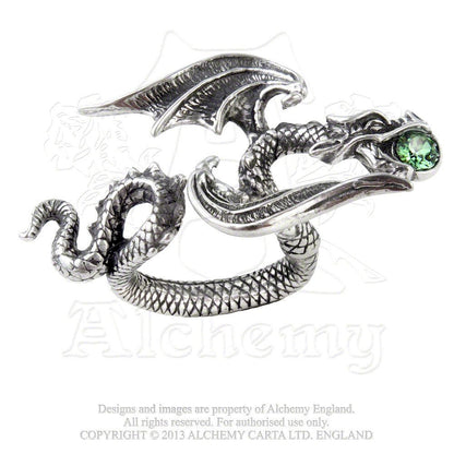 Starchaser Two Finger Green Crystal Dragon Ring by Alchemy Gothic - Size 6/7