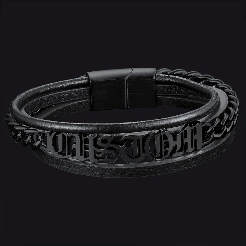 Customized Names Layer Braided Leather Bracelet for Father