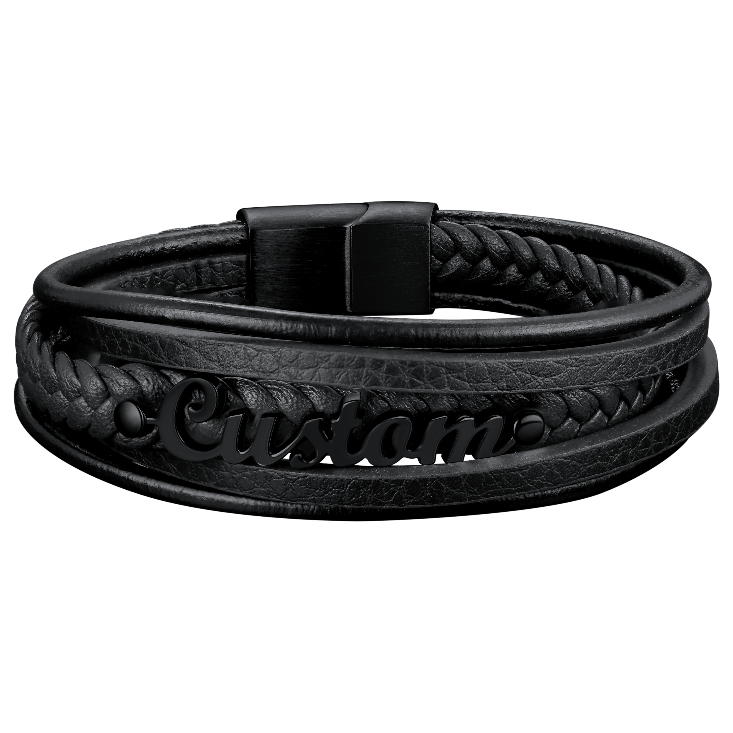 Custom Clasp Braided Leather Wristband Bracelet for Son Dad