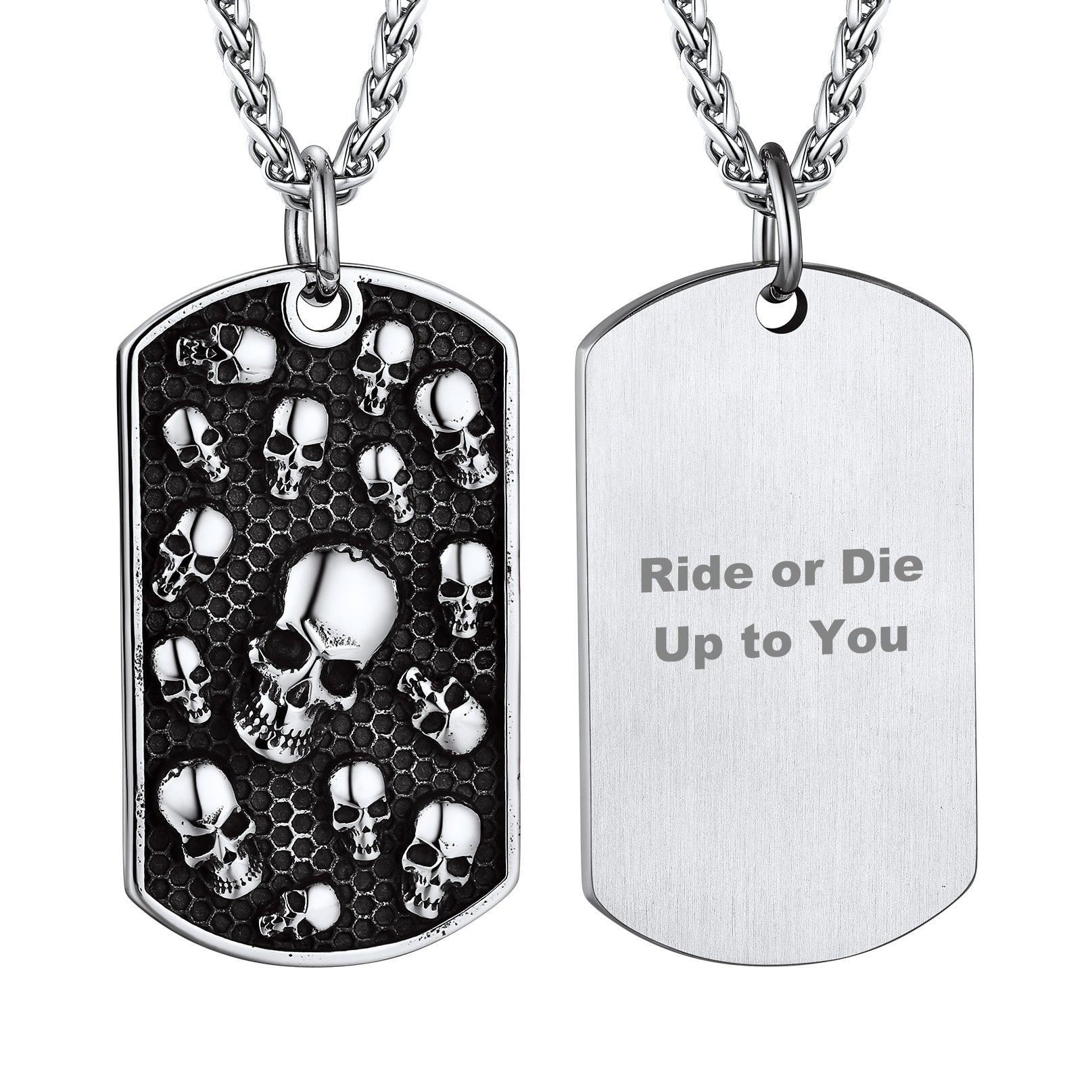 Engraved Multi Skull Dog Tag Necklace for