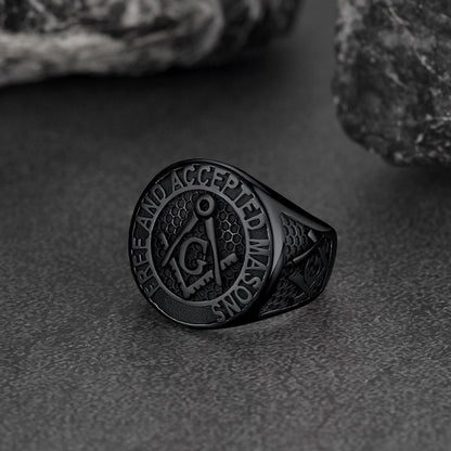 Stainless Steel Masonic Signet Ring for Freemasonry