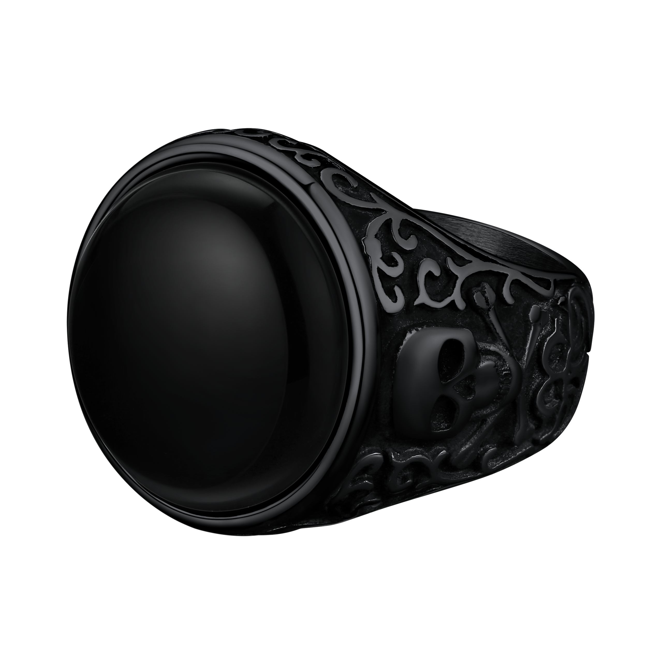 Gothic Black Onyx Signet Ring With Skull for