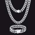 12mm Miami Cuban Chain & Cuban Bracelet Jewelry Set for