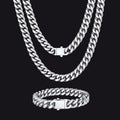 5mm Miami Cuban Link Chain & Bracelet Jewelry Set for