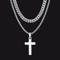 Miami Cuban Chain & Cross Layered Necklaces Set for