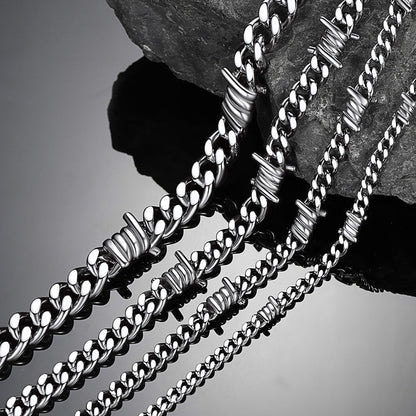 Barbed Wire Cuban Link Chain Choker Necklace for