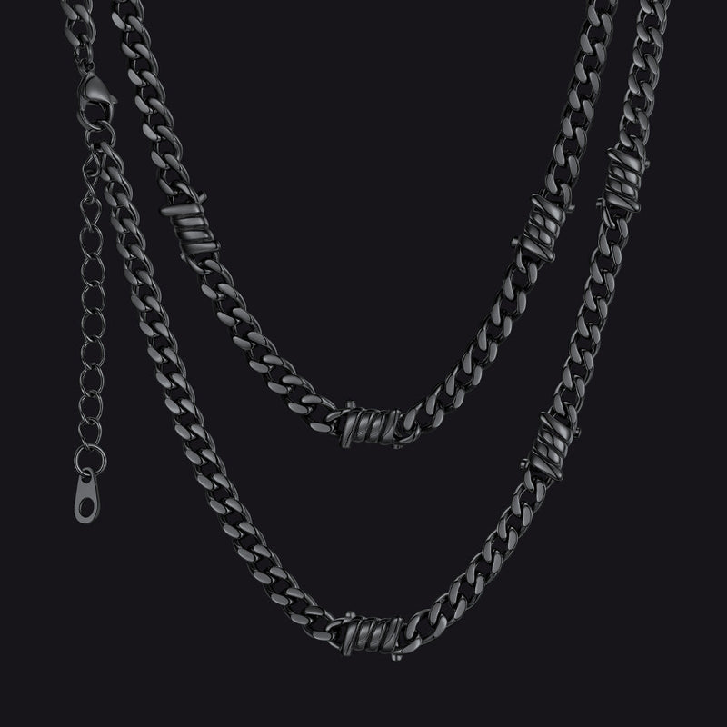 Barbed Wire Cuban Link Chain Choker Necklace for