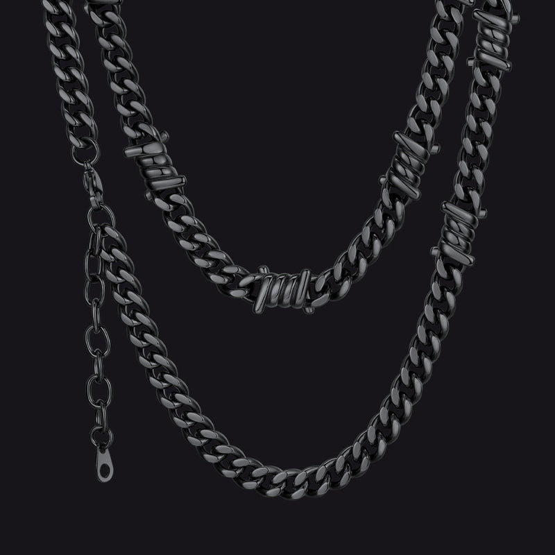 Barbed Wire Cuban Link Chain Choker Necklace for