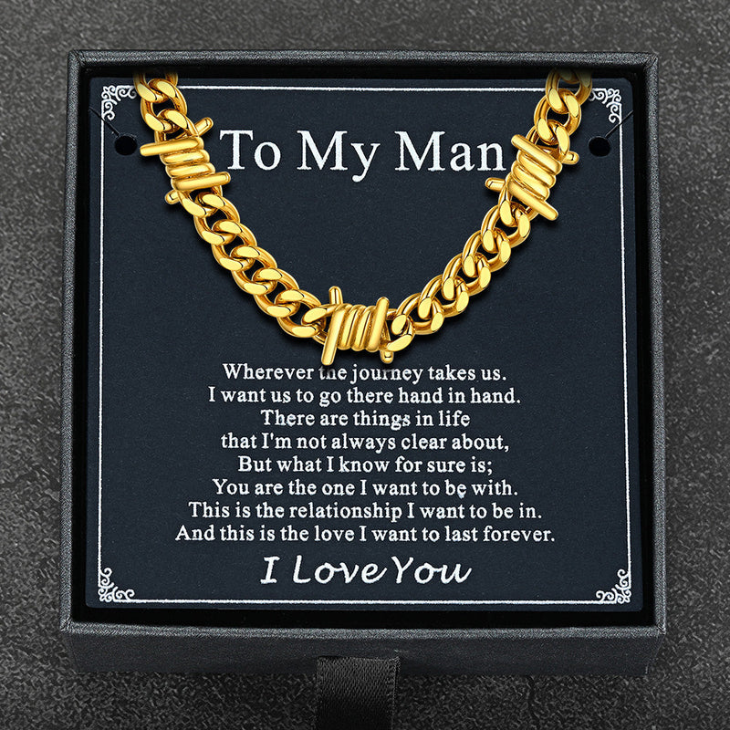 To My Barbed Wire Cuban Chain Choker Necklace Gift for Him