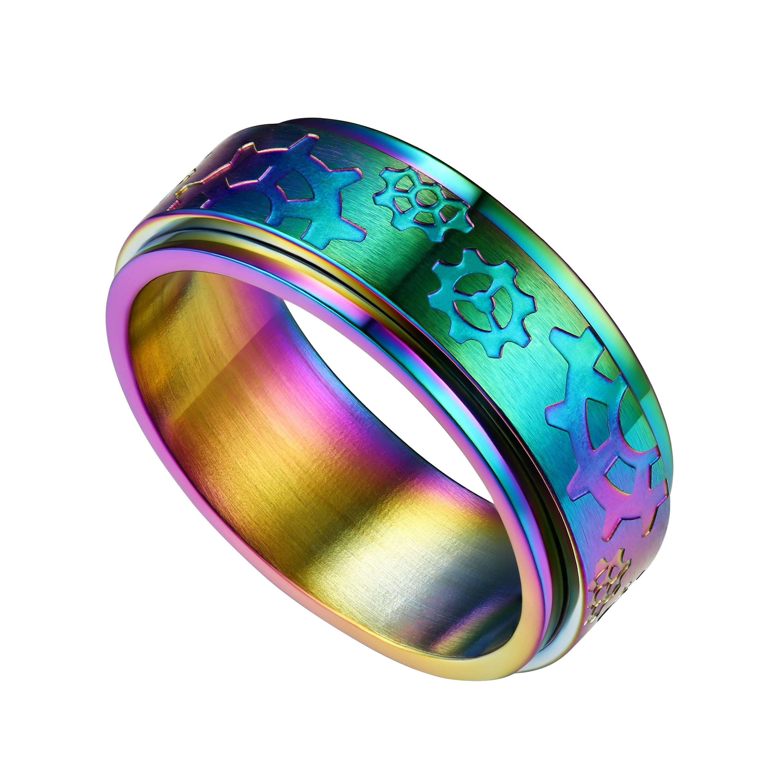 Flash 8mm Rotatable Star Moon, Sun Turning Ring for