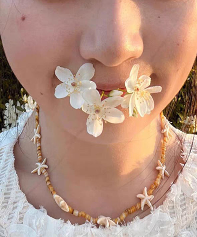 Beach Yellow Alloy Starfish Shell Beading Necklace