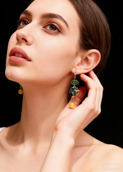 Asymmetric Design Gilding Beeswax Drop Earrings