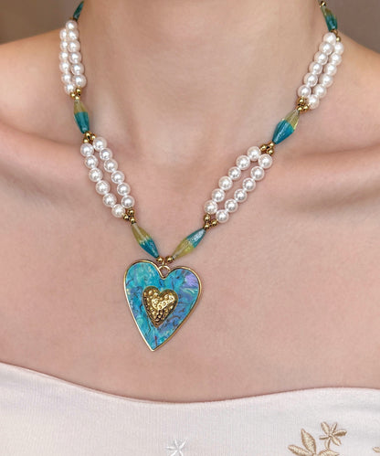 Blue Love Pearl Adjustable Alloy Pendant Necklace