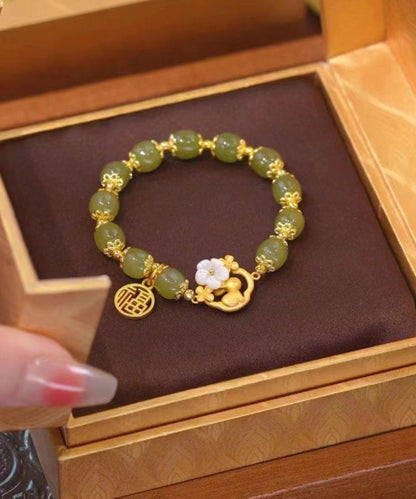 Gold Sterling Silver Overgild Inlaid Jade Rabbit Charm Bracelet