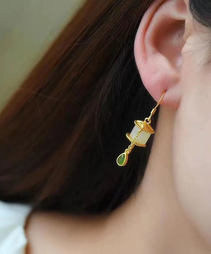 Gold Sterling Silver Overgild Jade Tassel Drop Earrings Gh1016