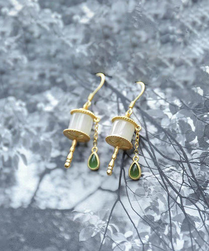 Gold Sterling Silver Overgild Jade Tassel Drop Earrings Gh1016