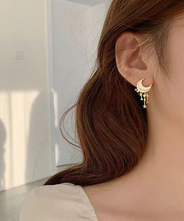 Gold Sterling Silver Overgild Zircon Moon Star Drop Earrings Gh1064