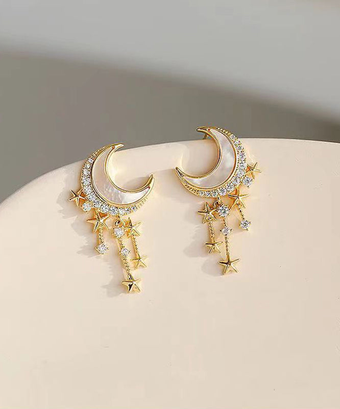 Gold Sterling Silver Overgild Zircon Moon Star Drop Earrings Gh1064
