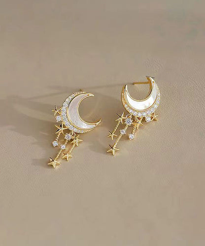 Gold Sterling Silver Overgild Zircon Moon Star Drop Earrings Gh1064
