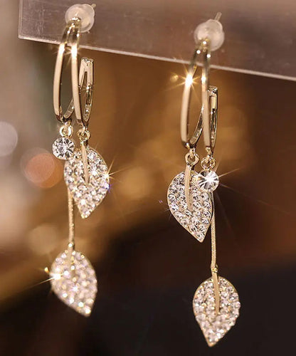 Sterling Silver Zircon Leaf Drop Earrings