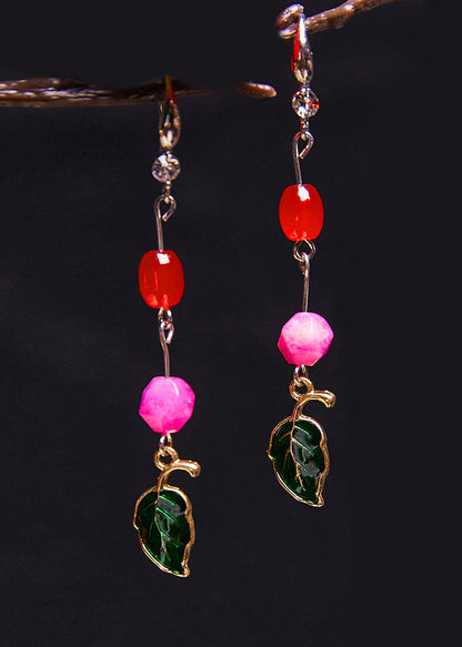 Green Leaf Asymmetrical Jade Drop Earrings