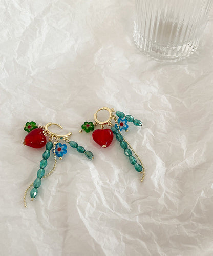 Green Overgild Crystal Glass Tassel Love Drop Earrings