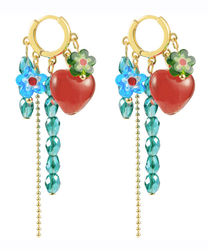 Green Overgild Crystal Glass Tassel Love Drop Earrings