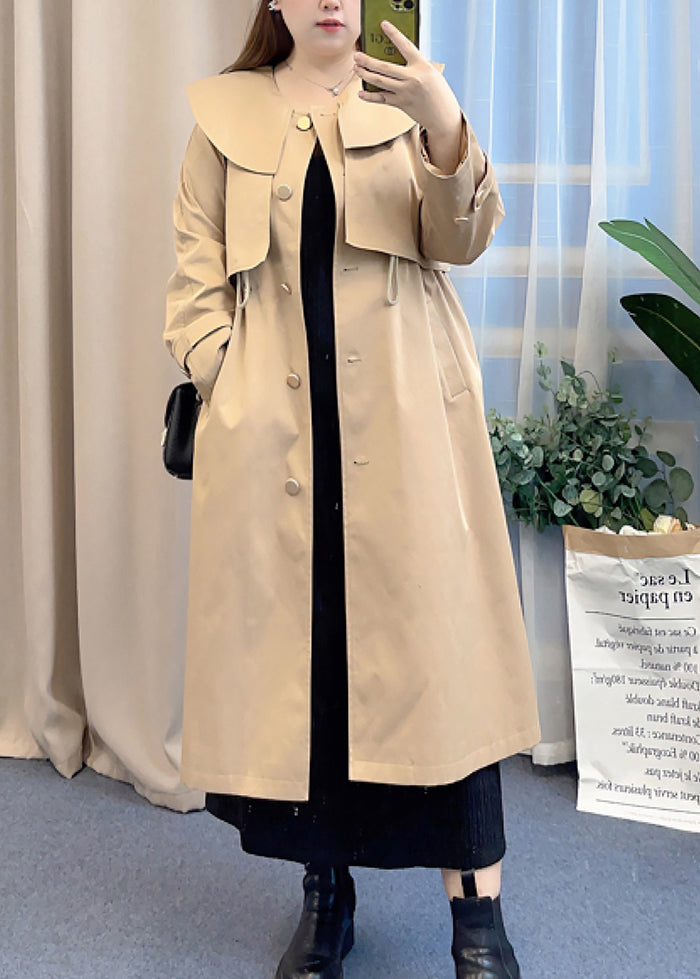 Khaki Peter Pan Collar Drawstring Cotton Trench Fall