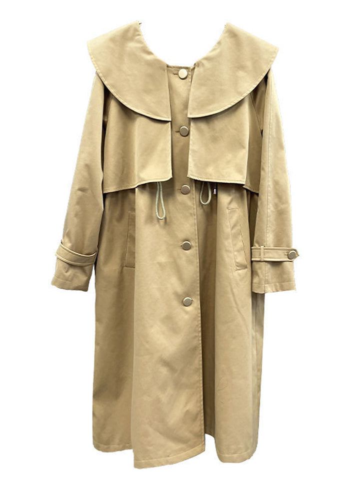 Khaki Peter Pan Collar Drawstring Cotton Trench Fall