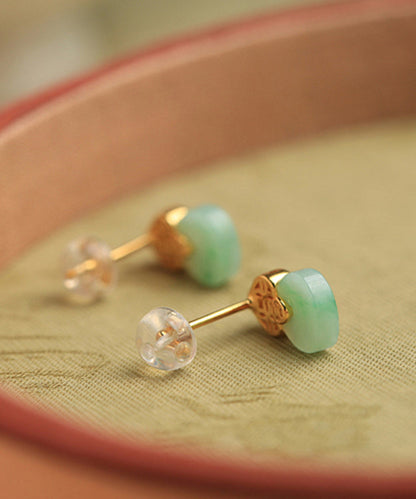 Light Green Sterling Silver Overgild Jade Stud Earrings Df1016