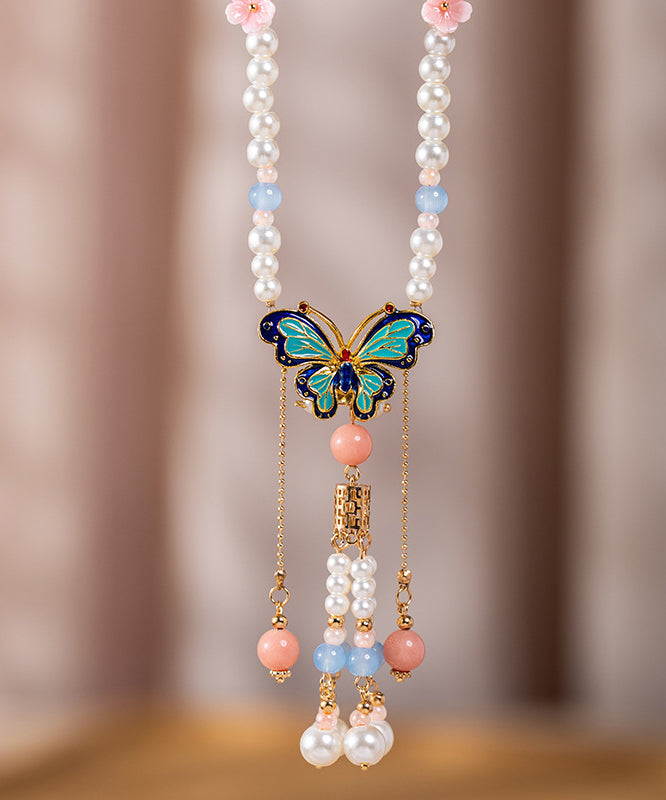Multicolor Alloy Pearl Resin Colored Glaze Tassel Kids Pendant Necklace