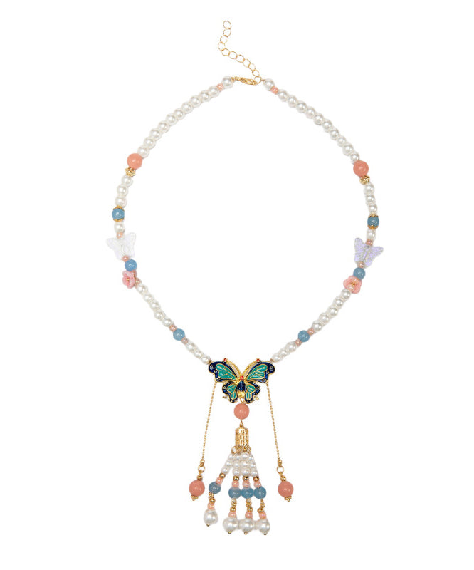 Multicolor Alloy Pearl Resin Colored Glaze Tassel Kids Pendant Necklace