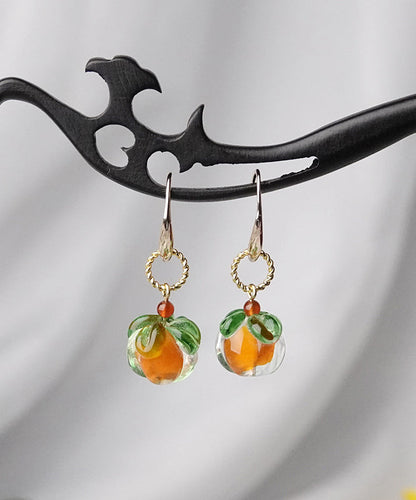 Orange Sterling Silver Overgild Coloured Glaze Agate Drop Earrings