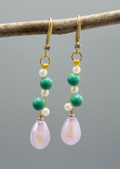 Pink Water Droplet Acrylic Drop Earrings