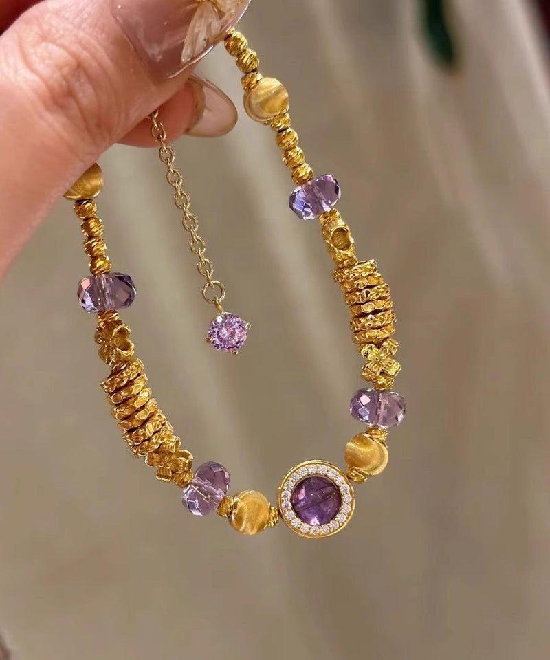 Purple Stainless Steel Overgild Crystal Chain Bracelet
