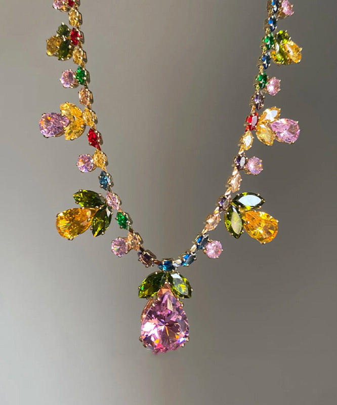 Rainbow Alloy Zircon Water Drop Pendant Necklace