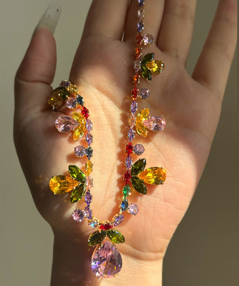 Rainbow Alloy Zircon Water Drop Pendant Necklace