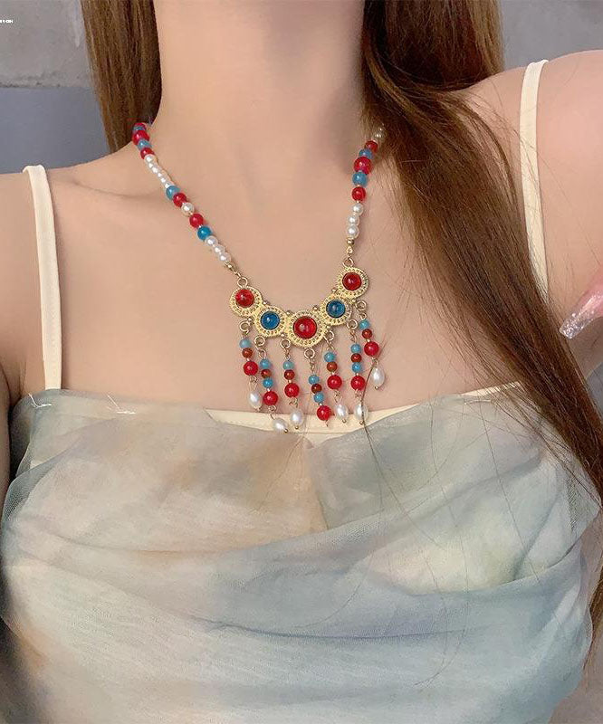 Rainbow Copper Alloy Glass Pearl Resin Coloured Glaze Pendant Necklace Tx002