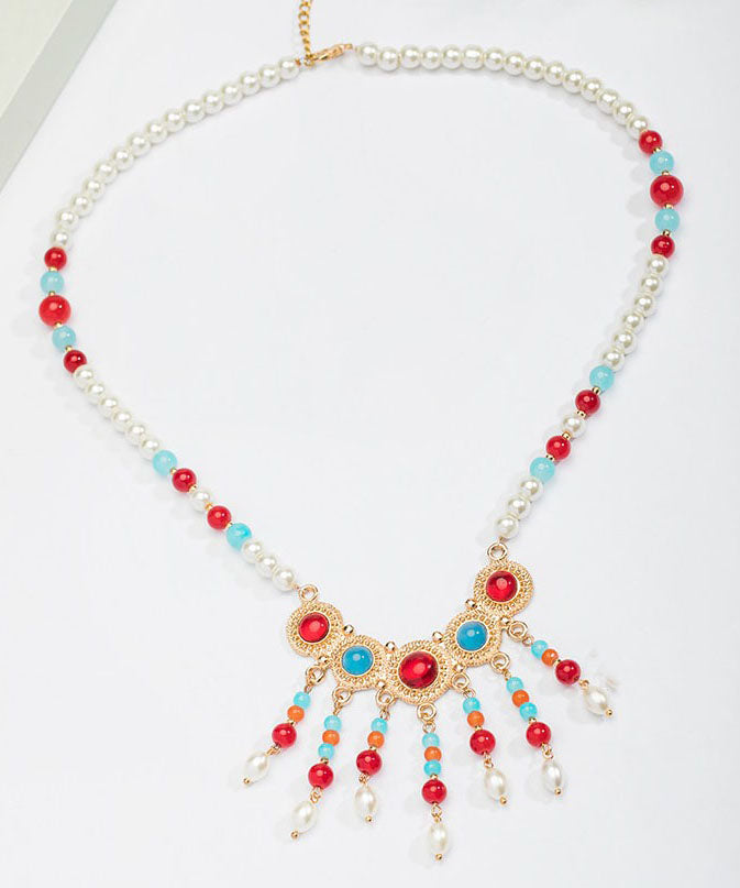 Rainbow Copper Alloy Glass Pearl Resin Coloured Glaze Pendant Necklace Tx002