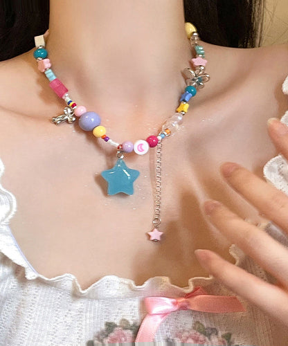 Beads Resin Copper Rainbow Pendant Necklace Love Tassel