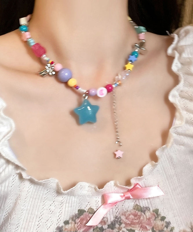 Beads Resin Copper Rainbow Pendant Necklace Love Tassel