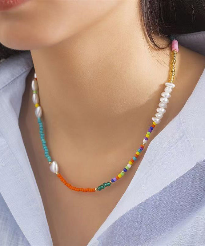 Rainbow Crystal Pearl Seed Beads Love Gratuated Bead Necklace