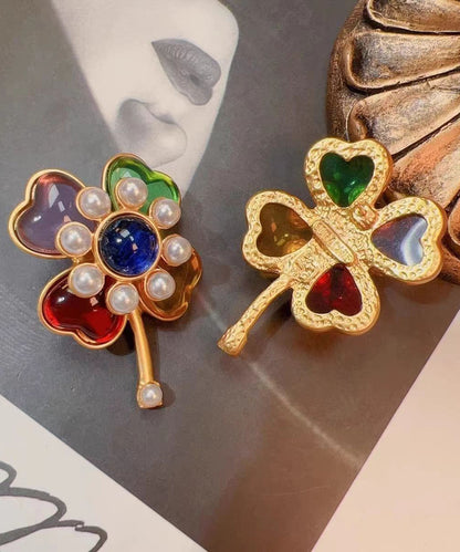 Rainbow Sterling Silver Overgild Pearl Stud Earrings Df1028